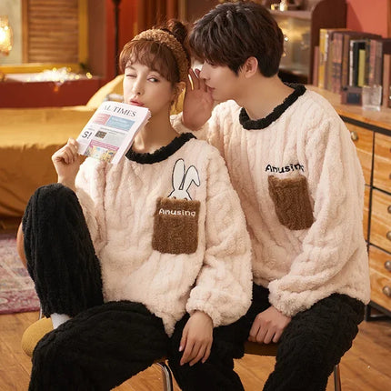 Couples Pajamas Women Men Winter Thicken Pyjamas Sleepwear Cartoon Dinosaur Korean Lovers Homewear Soft Warm Hoodies Pijama