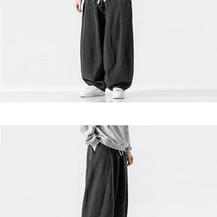 Pantaloni casual da uomo Jeans in stile giapponese Pantaloni larghi da uomo Hip Hop Lanterna Streetwear Pantaloni da uomo in denim oversize a gamba larga