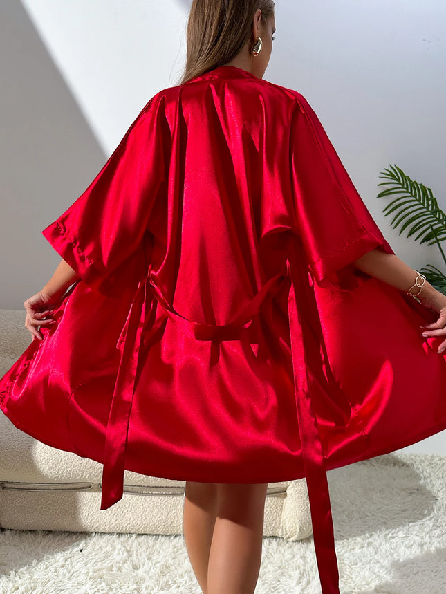 Women's New Autumn Silk Pajamas Sexy Fashion Pajamas Simple Set and Dress Women's Three-Piece Pajama Set