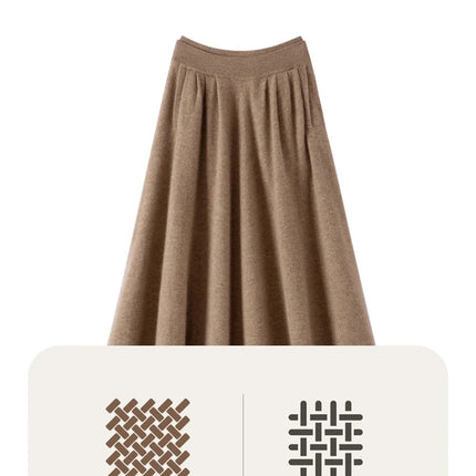 Women's 100% Pure Cashmere Knit Skirt New Elastic Waist Big Swing Skirts Fashion High-End Thick Umbrella Skirt Cashmere Dress PlatiNum