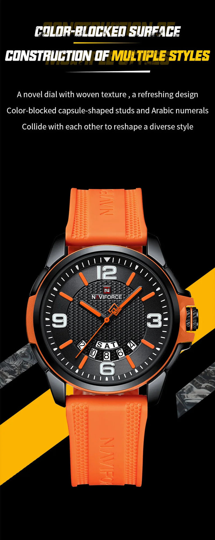 NAVIFORCE Creativo cinturino in TPU orologio da polso maschile moda sportiva 3ATM quarzo impermeabile giorno e data display orologi da uomo Reloj Hombre platinumshop