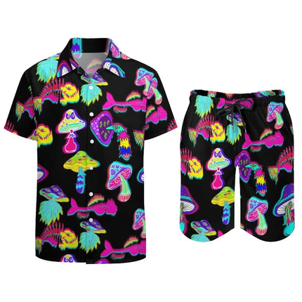 Set da uomo Magic Mushroom 80S 90S Stampa 3D Camicia hawaiana Set Camicia moda casual da donna da uomo + Pantaloncini 2 pezzi Set completo da spiaggia platinumshop