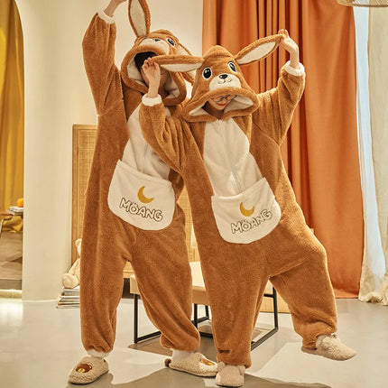 Winter Animal Onesies for Adults Homewear Flannel Sleepwear Couples Jumpsuit Winter Coral Velvet Pajamas Women Mens Loungewear