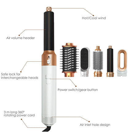 6 in 1 Hair Dryer Brush Hot Comb Set Professional Curling Iron Hair Straightener Styling Tool For Air styling Airwrap Hair Dryer