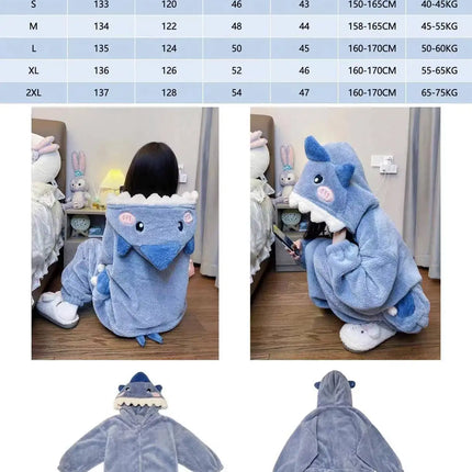 Cartoon Cute Shark Women's Hooded Sleepwear Kigurumi Unicorn Winter Cosplay Pijama jumpsuit Female Christmas Party Loungewear