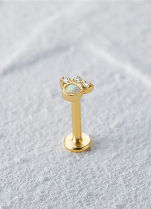 CANNER 1PC 925 Sterling Silver Exquisite Crown Opal Piercing Earring for Women Ear Studs Cartilage Earring Body Jewelry Gift PlatiNum