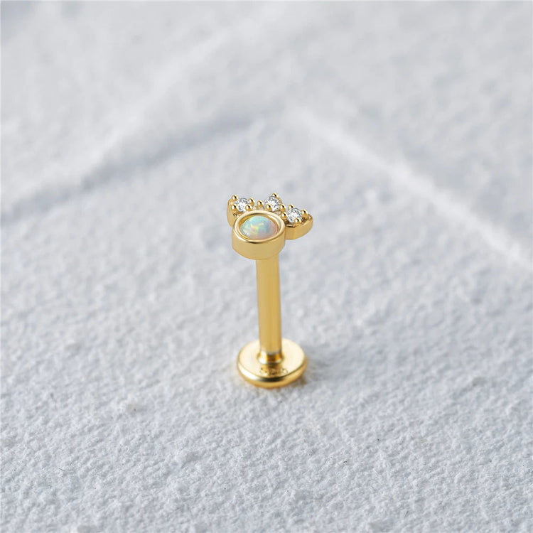 CANNER 1PC 925 Sterling Silver Exquisite Crown Opal Piercing Earring for Women Ear Studs Cartilage Earring Body Jewelry Gift PlatiNum
