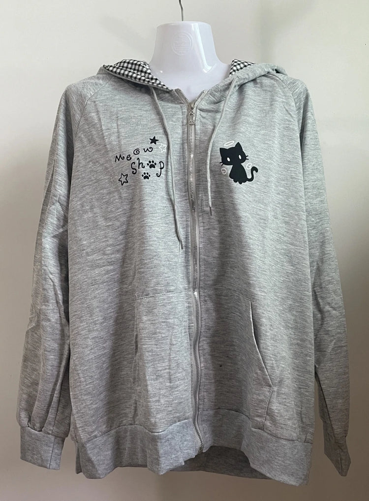 Zipper Hoodie Gothic Cartoon Kawaii Cat Ear Y2k Jacket Zip Up Thin Coat Spring Autumn Cute Core 2000s Clothes Fall Sweatshirts