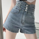 Women's super high waisted denim shorts for summer girls, new black A-line waist cinching slimming design, hot pants PlatiNum