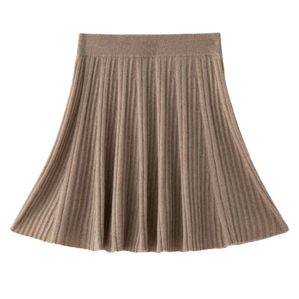 Chic Women's Pleated Skirt 100% Merino Wool Sweater  Knit Short Skirt Mini Skirts Autumn Winter Umbrella Wave Skirt Sweet Dress PlatiNum