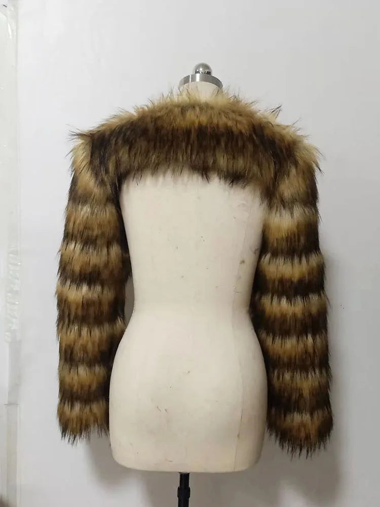 ZADORIN Autumn Winter Cropped Faux Fox Fur Coat Women Luxury Raccoon Long Sleeve Warm Fur Jackets Female Outerwear Pink Red