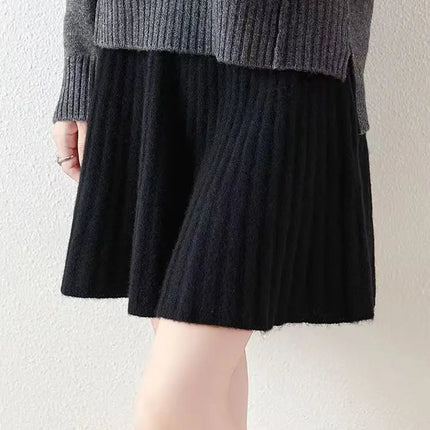 100% Merino Wool Mini Skirt Korean Women's AutumnWinter Fashionable Solid Color Elastic Waist Knitted Pleated Skirt PlatiNum
