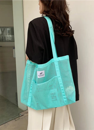 Borsa tote da donna in rete trasparente, borsa a tracolla portatile alla moda multifunzionale per lo shopping, viaggi, spiaggia estiva