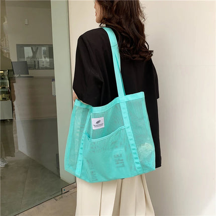 Borsa tote da donna in rete trasparente, borsa a tracolla portatile alla moda multifunzionale per lo shopping, viaggi, spiaggia estiva