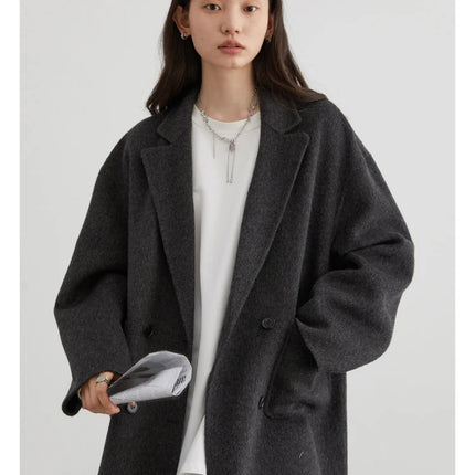 CHIC VEN Women's Woolen Coats Loose Casual Double Breasted Retro Double-sided Jacket Office Lady Outerwear Autumn Winter 2026