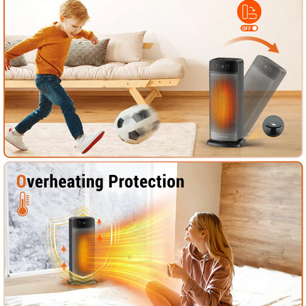 Portable Electric Heater with Remote Control 2000W PTC Ceramic Space Heater 16inch Oscillating Instant Warmth Quiet Air Blower Fan V0-Grade Fireproof Materials Overheat Protection Tilting Protection Home Appliance for Bedroom