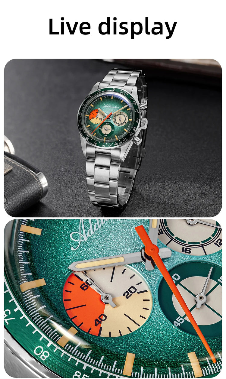 ADDIESDIVE 37mm Men's Luxury Watch 100m Water Resistance K1 Bubble Mirror Glass C3 Luminous Men's Stainless Steel Quartz Watch