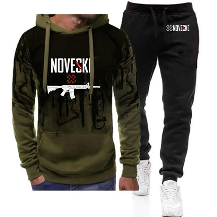 2025 Spring And Autumn Man's Funny Gun Noveske Logo Print High Street Fashion Gradient Color Hoodies+Leisure Sports Pants Suits PlatiNum