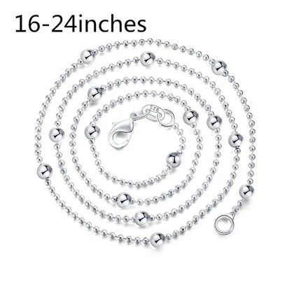 Charm 925 Sterling Silver 16-24 Inches Fine Sweater Bead Chain Women Necklace For Fashion Temperament Jewelry Party Wedding PlatiNum