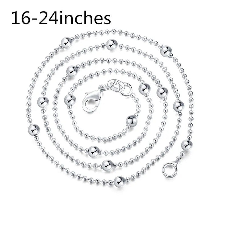 Charm 925 Sterling Silver 16-24 Inches Fine Sweater Bead Chain Women Necklace For Fashion Temperament Jewelry Party Wedding PlatiNum