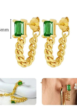 925 Sterling Silver Needle Green Zircon Gold Earrings Heart Hoop Earrings for Women Delicate Stud Earrings Luxury Jewelry Gifts PlatiNum