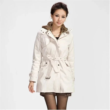 3 in 1 Winter Coat Women's Hooded Windbreaker Furry Inner Jacket Thick Warm Mid Length Parka Casual Fashion Cold Outerwear