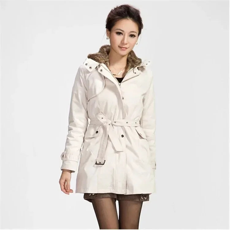 3 in 1 Winter Coat Women's Hooded Windbreaker Furry Inner Jacket Thick Warm Mid Length Parka Casual Fashion Cold Outerwear