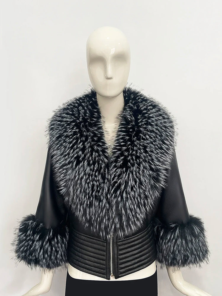 ZADORIN Luxury Winter Faux Raccoon Fur Coat Woman Short Faux Sheepskin Leather Jacket Warm Fur Lined Elegant Woman Clothes Tops