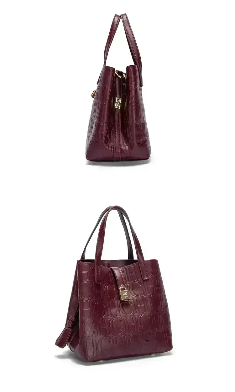 CH Large Capacity Handbag Luxury Brand Temperament Letter Print with Lock Design 2025 Trendy Women's Crossbody Bag PlatiNum