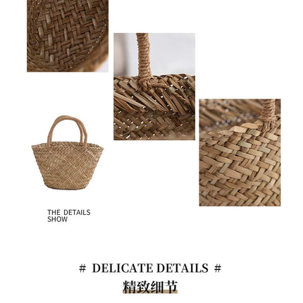 Handmade Woven Rattan Bag Mini Bohemian Basket Bags for Women Travel Straw Beach Bag Designer Woven Bags Bucket Bag