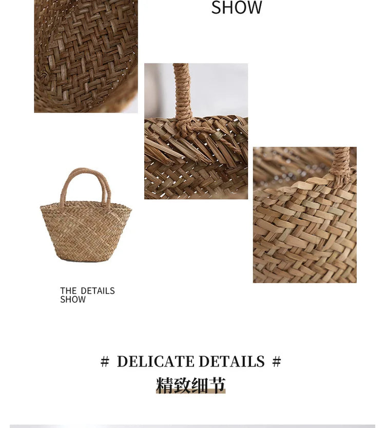 Borsa in Rattan di vimini fatta a mano Mini borse a cesto bohémien per borse da donna borsa da spiaggia in paglia da viaggio borse tessute di design borsa a secchiello