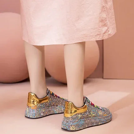 SyfIyno Spring Black Women Shoes New Style Fashion Platform Shoes Platforms Sneakers Shine Bling Graffiti Rhinestone Shoes