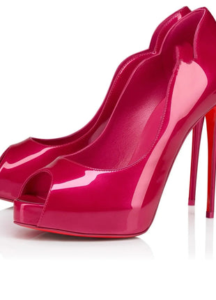 New Women's Open Toed Patent Leather  High Heels Shoes Ladies  Slim High Heels Fishmouth Shoes Sexy Party Shoes PlatiNum