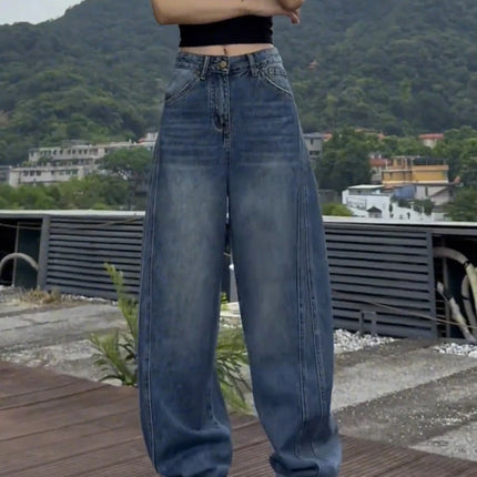Jeans a gamba larga a vita alta Pantaloni in denim sottile da donna Jeans larghi dritti a figura intera taglie forti Sle casual