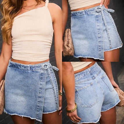 Gonne in denim da donna, pantaloncini a vita alta, vestibilità slim, con bottoni, eleganti, con lacci, stile Y2K, streetwear, sexy, per il lavoro, estivi 2026