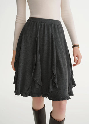 DUSHU Plus-Size Women's Melody Drifts Crochet Lace Knit Skirt 2025 Winter New Arrival Fashionable Everyday Essentials Mid Skirts PlatiNum