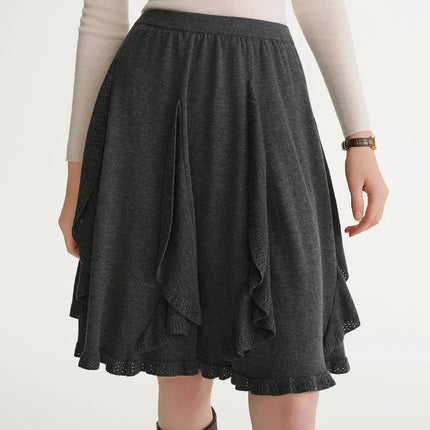DUSHU Plus-Size Women's Melody Drifts Crochet Lace Knit Skirt 2025 Winter New Arrival Fashionable Everyday Essentials Mid Skirts PlatiNum