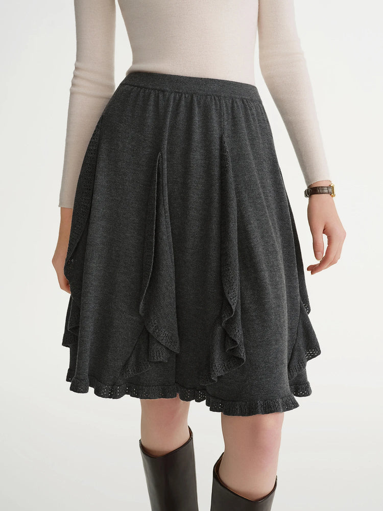 DUSHU Plus-Size Women's Melody Drifts Crochet Lace Knit Skirt 2025 Winter New Arrival Fashionable Everyday Essentials Mid Skirts PlatiNum