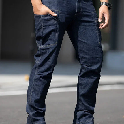 Men's Tactical Jeans Military Denim Cargo Pants Multi-pocket Elastic Casual  Work Trousers Outdoor Combat Training Hiking Pants