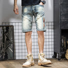 Pantaloncini di jeans da uomo estivi Retro moto cotone elastico moda jeans corti al ginocchio cerniera Hip Hop Rock Streetwear