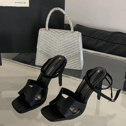 Alionly 2026 New Summer Fashion Open Toe Sandals Women Metal Buckle Narrow Band Thin Low Heel Gladiator Party Shoes