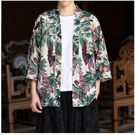 Camicie in Lino Stile Etnico con Stampa Yukata per Uomo e Donna, Abbigliamento Asiatico, Kimono Giapponese Harajuku, Camicie Retrò da Uomo