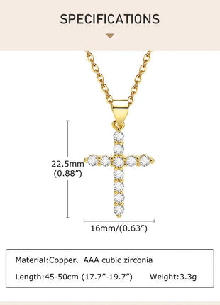 Danity Cubic Zirconia Cross Pendant Necklace for Women, Stainles Steel Chain Adjustable PlatiNum