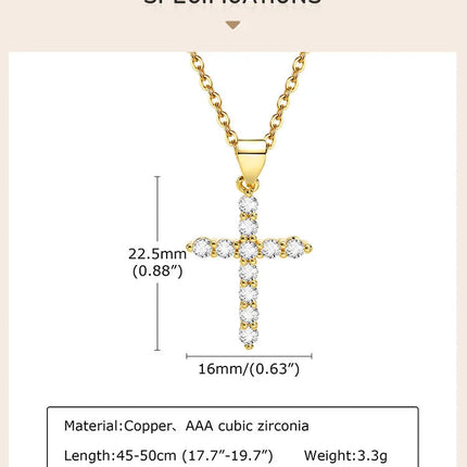 Danity Cubic Zirconia Cross Pendant Necklace for Women, Stainles Steel Chain Adjustable PlatiNum
