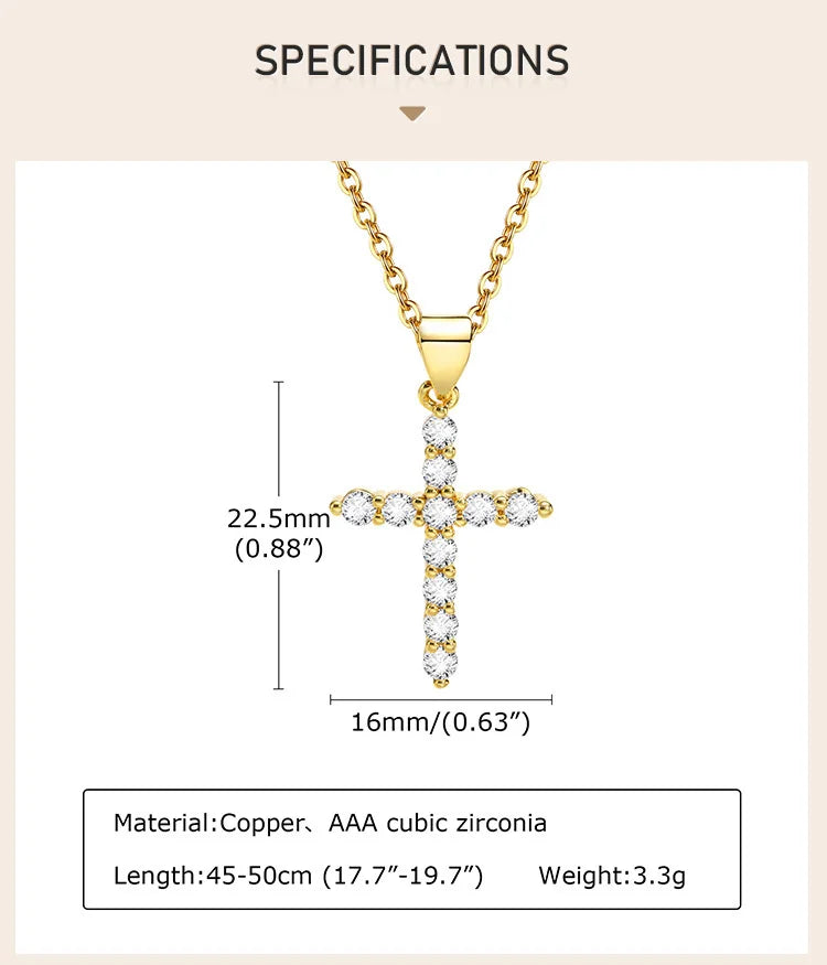 Danity Cubic Zirconia Cross Pendant Necklace for Women, Stainles Steel Chain Adjustable PlatiNum