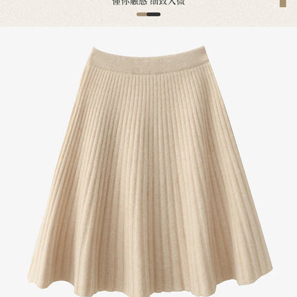 Korean Skirt 100% Merino Wool Women's Knitted Mini Skirt Autumn and Winter Women's Fashion Solid Color Small Umbrella Skirt PlatiNum