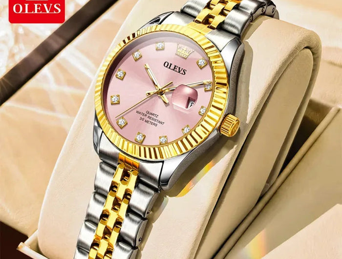 OLEVS Orologio da donna Nuovo orologio al quarzo 3705 Orologio da donna con data luminosa impermeabile in acciaio inossidabile Reloj platinumshop