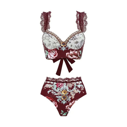 Costume da bagno vintage da donna sexy, bikini o intero, con stampa peonia, scollo a V, push-up, modellante, per la spiaggia platinumshop