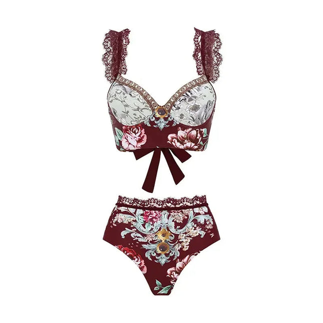 Costume da bagno vintage da donna sexy, bikini o intero, con stampa peonia, scollo a V, push-up, modellante, per la spiaggia platinumshop