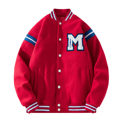 Men's Casual Letterman Jacket Varsity Baseball Coat Vintage Racing Style Streetwear Outerwear with Fine M Letter Embroidery